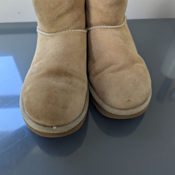 Ugg Tan Leather Sherpa Lined Short Booties Women's 6 - Picture 2 of 12